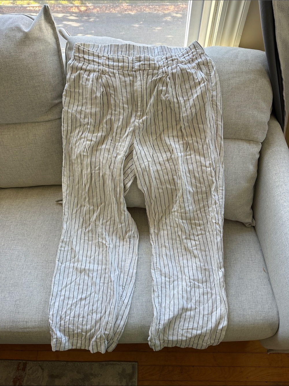 a new day White and Black Striped Linen-Blend Pants
